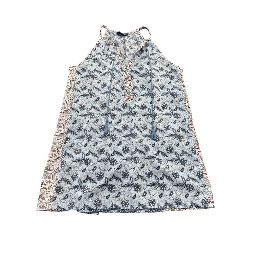 Fleur Bleue Womens Sleeveless Halter Top Small Blue Paisley Floral Boho Tassels